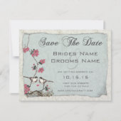 Cherry Blossom Chickadee Damask Save the Date Kaart (Voorkant)