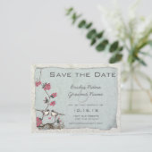 Cherry Blossom Chickadee Damask Save the Date Kaart (Staand voorkant)