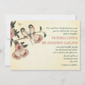  Cherry Blossom Chickadee Damask Wedding Kaart (Voorkant)