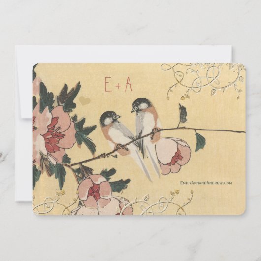  Cherry Blossom Chickadee Damask Wedding Kaart (Achterkant)