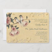  Cherry Blossom Chickadee Damask Wedding Kaart (Voorkant)