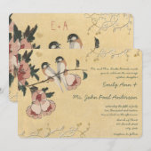  Cherry Blossom Chickadee Damask Wedding Kaart (Voorkant / Achterkant)