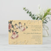 Cherry Blossom Chickadee Damask Wedding Kaart (Staand voorkant)