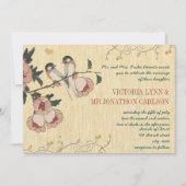  Cherry Blossom Chickadee Damask Wedding Kaart (Voorkant)