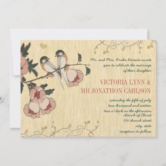  Cherry Blossom Chickadee Damask Wedding Kaart (Voorkant)