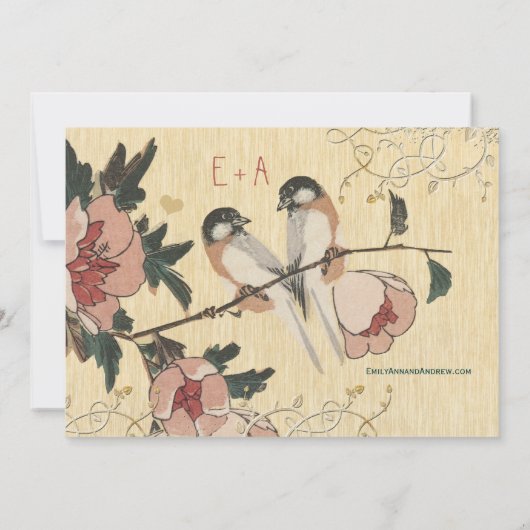  Cherry Blossom Chickadee Damask Wedding Kaart (Achterkant)