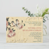  Cherry Blossom Chickadee Damask Wedding Kaart (Staand voorkant)