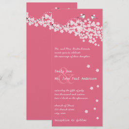  Cherry Blossom Chickadee Damask Wedding Kaart