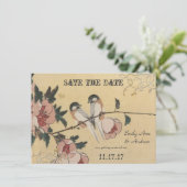  Cherry Blossom Chickadee Damask Wedding Kaart (Staand voorkant)