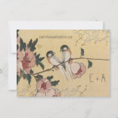  Cherry Blossom Chickadee Damask Wedding Kaart (Achterkant)