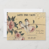  Cherry Blossom Chickadee Damask Wedding Kaart (Voorkant)