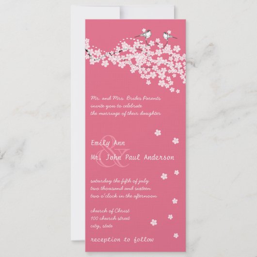  Cherry Blossom Chickadee Damask Wedding Kaart (Voorkant)