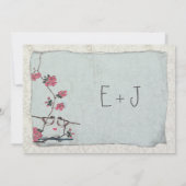  Cherry Blossom Chickadee Damask Wedding Kaart (Achterkant)