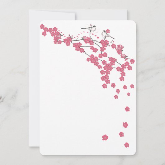 Cherry Blossom Chickadee Damask Wedding Kaart (Achterkant)