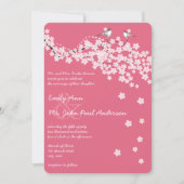 Cherry Blossom Chickadee Damask Wedding Kaart (Voorkant)
