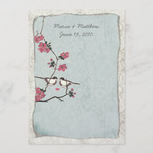 Cherry Blossom Chickadee Damask Wedding Menu (Achterkant)