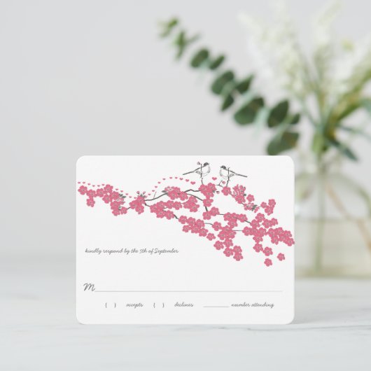 Cherry Blossom Chickadee Wedding RSVP Kaartje (Staand voorkant)