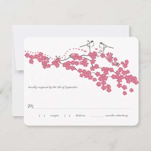  Cherry Blossom Chickadee Wedding RSVP Kaartje (Voorkant)