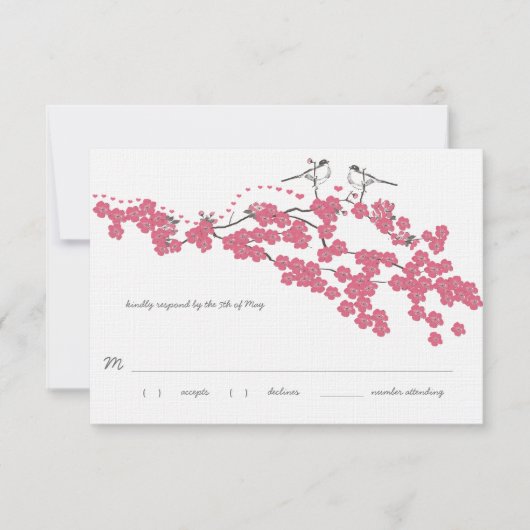  Cherry Blossom Chickadee Wedding RSVP Kaartje (Voorkant)