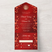 Cherry Blossom Chinese Wedding All In One Uitnodiging (Binnen)