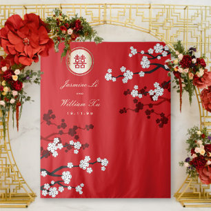 Cherry Blossom Chinese Wedding Red Foto Achtergron Wandkleed