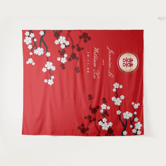 Cherry Blossom Chinese Wedding Red Foto Achtergron Wandkleed (Voorkant (horizontaal))