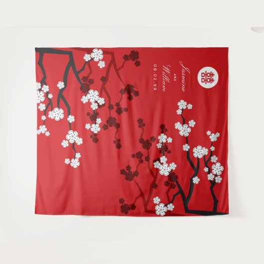 Cherry Blossom Chinese Wedding Red Foto Achtergron Wandkleed (Voorkant (horizontaal))