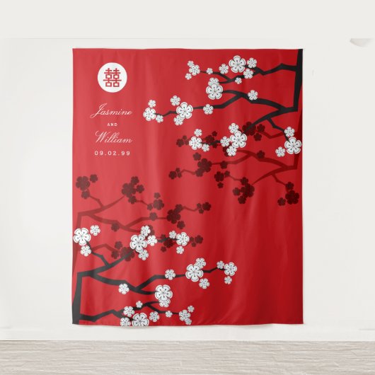Cherry Blossom Chinese Wedding Red Foto Achtergron Wandkleed (Voorkant)