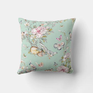 Cherry Blossom Chinoiserie op Aqua Achtergrond Kussen