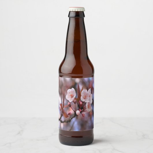 Cherry Blossom Cluster met roze en blauw Bier Etiket (Voorkant)