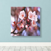 Cherry Blossom Cluster met roze en blauw Canvas Afdruk (Insitu (Houten vloer))