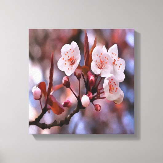 Cherry Blossom Cluster met roze en blauw Canvas Afdruk (Voorkant)