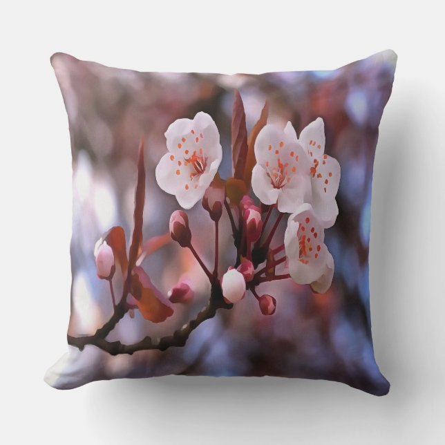 Cherry Blossom Cluster met roze en blauw Kussen (Voorkant)