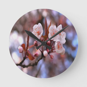 Cherry Blossom Cluster met roze en blauw Ronde Klok