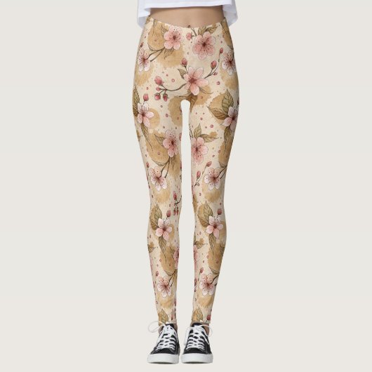 Cherry Blossom Coffee Cozy Pattern (10) Leggings (Voorkant)