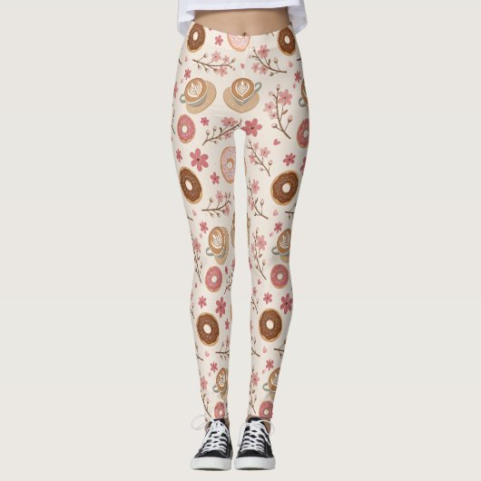 Cherry Blossom Coffee Cozy Pattern (3) Leggings (Voorkant)