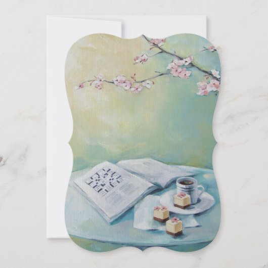 Cherry Blossom, Coffee, Crossword Blank Invitation Kaart (Voorkant)