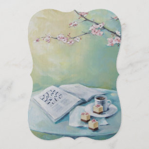 Cherry Blossom, Coffee, Crossword Blank Invitation Kaart