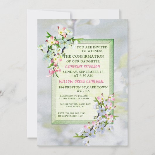 Cherry Blossom Confirmation Kaart (Voorkant)