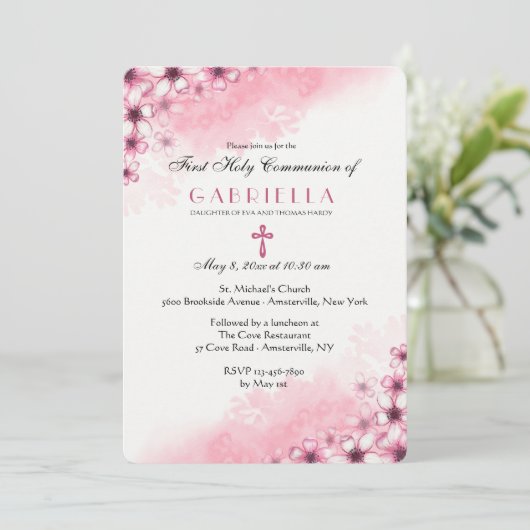 Cherry Blossom Corner Invitation Kaart (Staand voorkant)