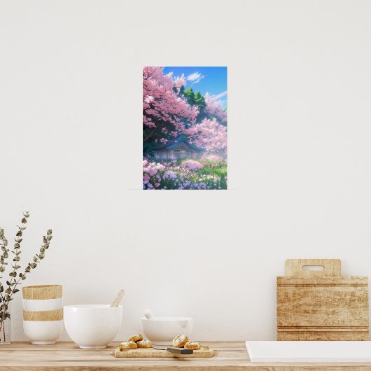 Cherry Blossom Cottage Poster (Keuken)