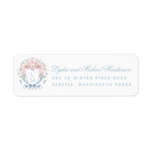 Cherry Blossom Crest Script Bruiloft Retouradres Etiket