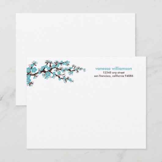 Cherry Blossom Custom Flat Note-kaarten (aqua) Notitiekaartje (Voorkant / Achterkant)