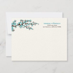 Cherry Blossom Custom Flat Note-kaarten (aqua) Notitiekaartje