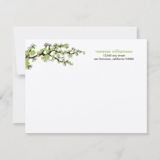 Cherry Blossom Custom Flat Note-kaarten (groen) Notitiekaartje (Voorkant)
