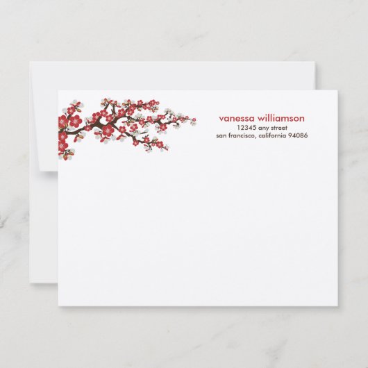 Cherry Blossom Custom Flat Note-kaarten (rood) Notitiekaartje (Voorkant)