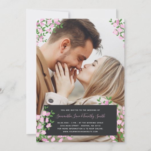 Cherry Blossom Custom Foto Bruiloft Kaart (Voorkant)