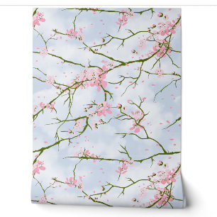 Cherry Blossom Custom Sakura Sky Blue Custom Behang