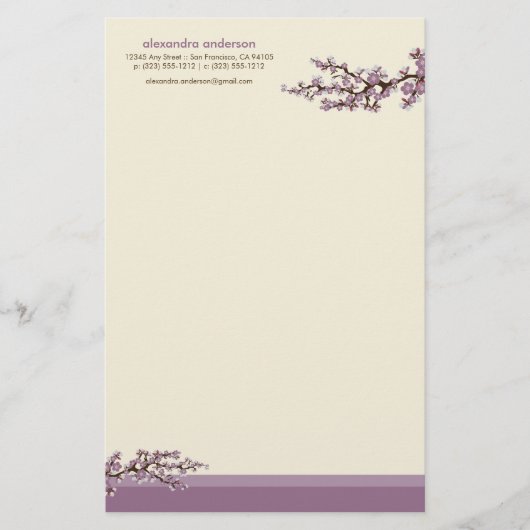 Cherry Blossom Custom Stationery (lavender) Briefpapier (Voorkant)