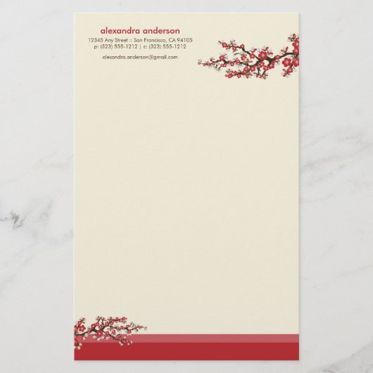 Cherry Blossom Custom Stationery (rood) Briefpapier (Voorkant)